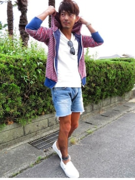 「パイル」｜「アイテム（スリッポン）」を使った、419ryuki.mさん（メンズ・170cm）の夏コーディネート