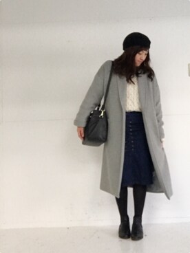 「ボリュームニット」｜「アイテム（その他アウター）」を使った、rioさん（レディース・160cm）の冬コーディネート