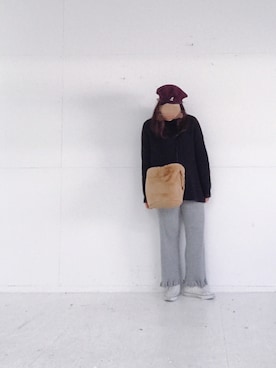 「リブニットパンツ」｜rioさん（レディース・160cm）の冬コーディネート
