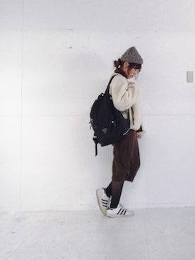 「ニット帽コーデ」｜「アイテム（ブルゾン）」を使った、rioさん（レディース・160cm）の冬コーディネート