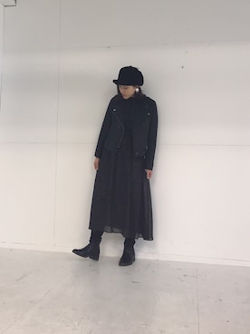 「ドットワンピ」｜「アイテム（ライダースジャケット）」を使った、rioさん（レディース・160cm）の春コーディネート