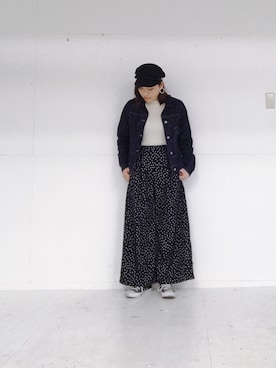 「ドットパンツ」｜「アイテム（デニムジャケット）」を使った、rioさん（レディース・160cm）の春コーディネート