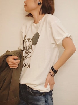 「ミッキーT」｜「アイテム（ミリタリージャケット）」を使った、norinoriyさん（レディース・157cm）の春コーディネート