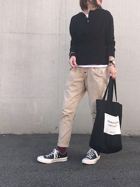 「HANES（ヘインズ）の【Hanes FOR BIOTOP】Sleeveless T-Shirts（Tシャツ/カットソー）」を使った、norinoriyさん（レディース・157cm）の秋コーディネート