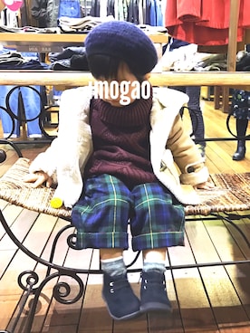 「petit main（プティマイン）のアイテム（ダッフルコート）」を使った、Imogao( ¨̮ )BOYさん（キッズ・80cm）の冬コーディネート