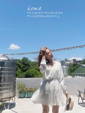 「AIR SPACE（エアースペース）のアイテム（チュニック）」を使った、Sandra  Hipさん（レディース・157cm）の夏コーディネート