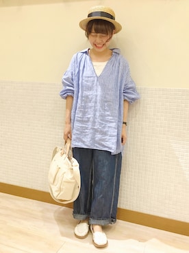 「チュニック」｜「アイテム（スリッポン）」を使った、む ら ま つさん（レディース・148cm）の春コーディネート