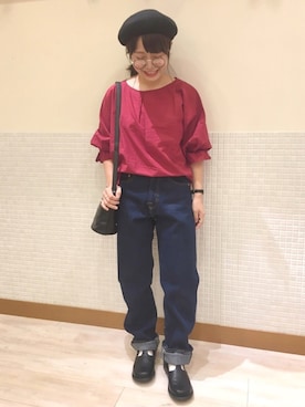「ドルマンスリーブ」｜「アイテム（ハンチング/ベレー帽）」を使った、む ら ま つさん（レディース・148cm）の夏コーディネート