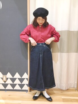 「Samansa Mos2 blue（サマンサモスモスブルー）のアイテム（ハンチング/ベレー帽）」を使った、む ら ま つさん（レディース・148cm）の春コーディネート