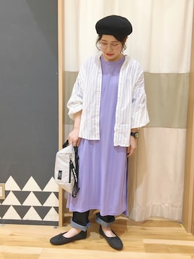 「Samansa Mos2 blue」｜「アイテム（ハンチング/ベレー帽）」を使った、む ら ま つさん（レディース・148cm）の春コーディネート