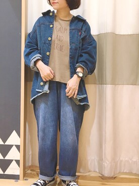 「Samansa Mos2 blue」｜「アイテム（デニムジャケット）」を使った、む ら ま つさん（レディース・148cm）の秋コーディネート