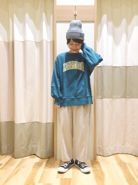 「Samansa Mos2 blue」｜「アイテム（ニットキャップ/ビーニー）」を使った、む ら ま つさん（レディース・148cm）の秋コーディネート