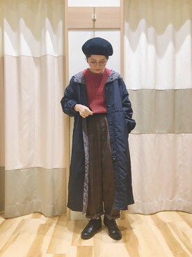 「Samansa Mos2 blue」｜「アイテム（ハンチング/ベレー帽）」を使った、む ら ま つさん（レディース・148cm）の秋コーディネート