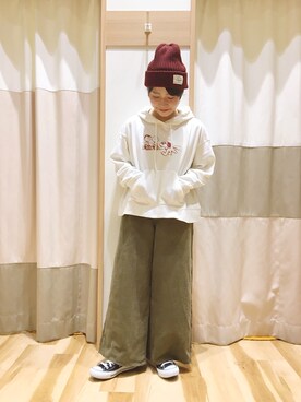 「Samansa Mos2 blue」｜「アイテム（ニットキャップ/ビーニー）」を使った、む ら ま つさん（レディース・148cm）の秋コーディネート