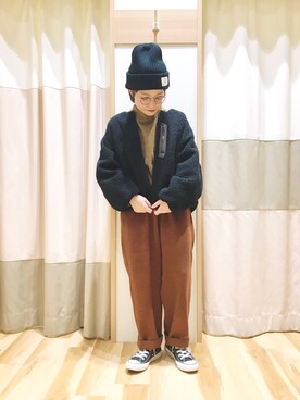 「Samansa Mos2 blue」｜「アイテム（ニットキャップ/ビーニー）」を使った、む ら ま つさん（レディース・148cm）の秋コーディネート