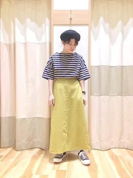 「Samansa Mos2 blue」｜「アイテム（ハンチング/ベレー帽）」を使った、む ら ま つさん（レディース・148cm）の春コーディネート