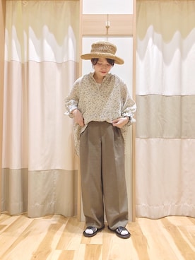 「ペーパーハット」｜「アイテム（その他）」を使った、む ら ま つさん（レディース・148cm）の夏コーディネート