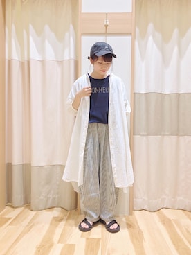 「ペインターパンツ」｜「アイテム（ワンピース/ドレス）」を使った、む ら ま つさん（レディース・148cm）の夏コーディネート