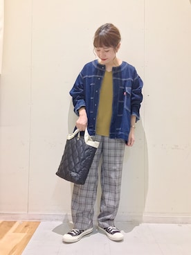 「Samansa Mos2 blue」｜「アイテム（デニムジャケット）」を使った、む ら ま つさん（レディース・148cm）の秋コーディネート