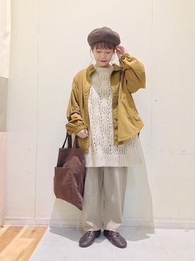 「マスタード」｜「アイテム（マウンテンパーカー）」を使った、む ら ま つさん（レディース・148cm）の秋コーディネート
