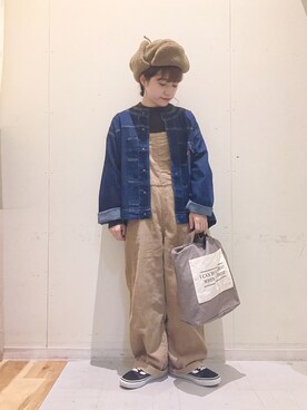 「Samansa Mos2 blue」｜「アイテム（デニムジャケット）」を使った、む ら ま つさん（レディース・148cm）の秋コーディネート