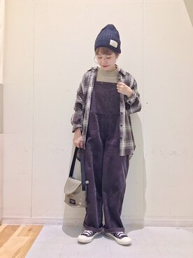 「Samansa Mos2 blue」｜「アイテム（ニットキャップ/ビーニー）」を使った、む ら ま つさん（レディース・148cm）の秋コーディネート