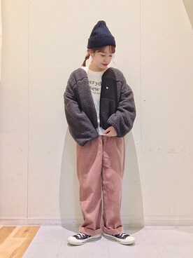 「Samansa Mos2 blue」｜「アイテム（ニットキャップ/ビーニー）」を使った、む ら ま つさん（レディース・148cm）の秋コーディネート