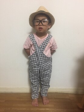 「Handmade（ハンドメイド）のアイテム（オールインワン・サロペット）」を使った、ちびっ子ママさん（レディース・148cm）の秋コーディネート