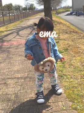 「1歳3ヶ月」｜「アイテム（デニムジャケット）」を使った、ema🐻さん（キッズ・80cm）の春コーディネート