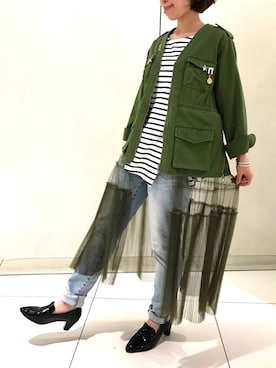 「アイテム（ミリタリージャケット）」を使った、WASH/sizukaさん（レディース・153cm）の冬コーディネート