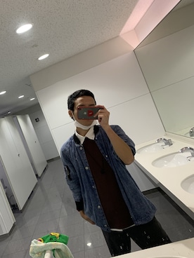 「寒い」｜「アイテム（デニムジャケット）」を使った、もっどさん（メンズ・170cm）の冬コーディネート