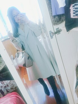 「メガネ女子」｜「アイテム（ダッフルコート）」を使った、まいにゃん💜さん（レディース・164cm）の春コーディネート