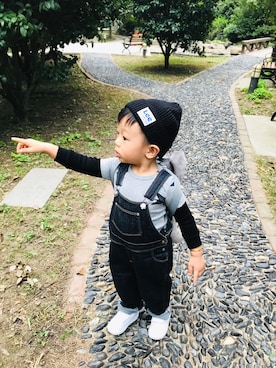 「PETIT BATEAU（プチバトー）のアイテム（サロペット/オーバーオール）」を使った、annaaaaaさん（キッズ・90cm）の冬コーディネート