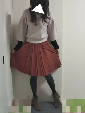 「ひざ丈スカート」｜「アイテム（ブーツ）」を使った、りんごさん（レディース・174cm）の冬コーディネート