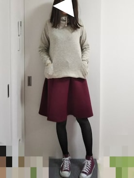 「ひざ丈スカート」｜「アイテム（スウェット）」を使った、りんごさん（レディース・174cm）の冬コーディネート