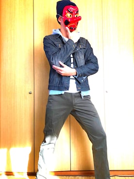 「定番」｜「アイテム（デニムジャケット）」を使った、田中太郎さん（メンズ・179cm）の秋コーディネート