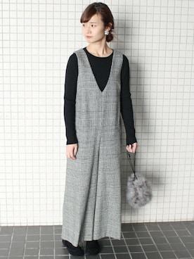 「デイリーカジュアル」｜「アイテム（つなぎ/オールインワン）」を使った、Chikaさん（レディース・158cm）の冬コーディネート