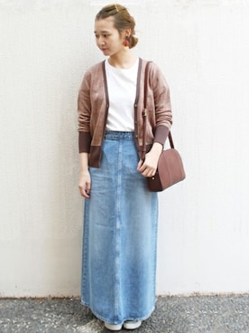 「アイテム（デニムスカート）」を使った、Chikaさん（レディース・158cm）の春コーディネート