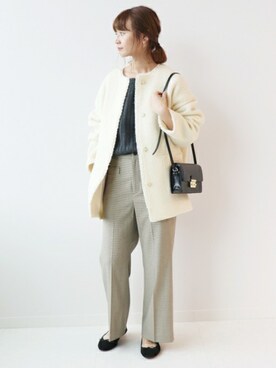 「SLOBE IENA（スローブイエナ）のアイテム（ノーカラージャケット）」を使った、Chikaさん（レディース・158cm）の秋コーディネート