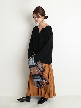 「SLOBE IENA（スローブイエナ）のアイテム（ローファー）」を使った、Chikaさん（レディース・158cm）の秋コーディネート