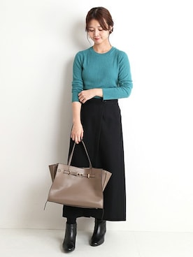 「Aラインスカート」｜「アイテム（トートバッグ）」を使った、Chikaさん（レディース・158cm）の秋コーディネート