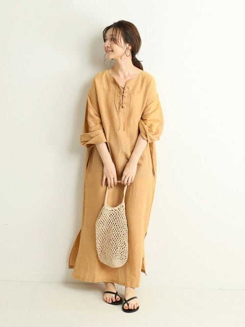 SLOBE IENA Pondichery ロングワンピース SLOBE IENA 「SLOBE IENA」 「Pondichery」長袖ワンピース FREE