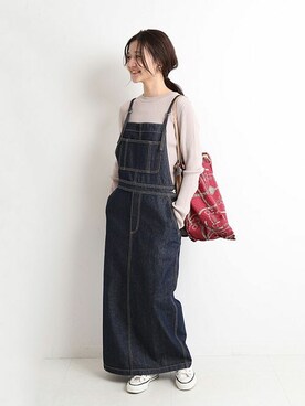 「スローブイエナ」｜「アイテム（ジャンパースカート）」を使った、Chikaさん（レディース・158cm）の秋コーディネート