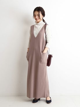 「スローブイエナ」｜「アイテム（ジャンパースカート）」を使った、Chikaさん（レディース・158cm）の秋コーディネート