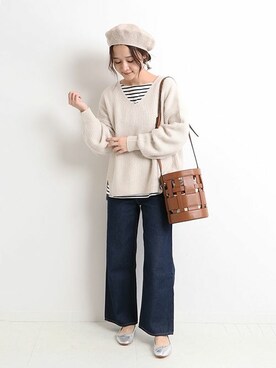 「スローブイエナ」｜「アイテム（ハンチング/ベレー帽）」を使った、Chikaさん（レディース・158cm）の秋コーディネート