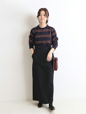 「ボーダーニット」｜「アイテム（バレエシューズ）」を使った、Chikaさん（レディース・158cm）の秋コーディネート