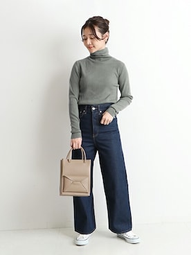 「SLOBE IENA（スローブイエナ）の2*2リブタートルネックニット◆（ニット/セーター）」を使った、Chikaさん（レディース・158cm）の冬コーディネート