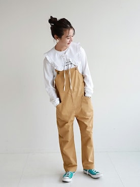 「SLOBE citron.（スローブシトロン）のアイテム（オールインワン・サロペット）」を使った、Chikaさん（レディース・158cm）の冬コーディネート