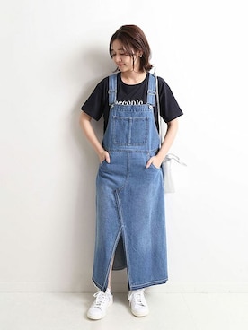 「スローブイエナ」｜「アイテム（ジャンパースカート）」を使った、Chikaさん（レディース・158cm）の春コーディネート