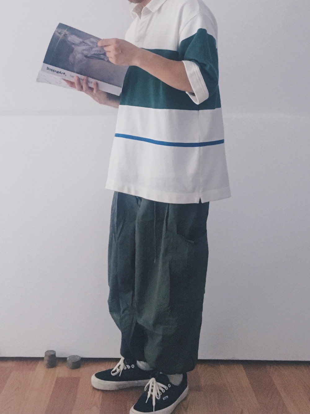 「ootd、夏、街头搭配、oversize」｜「Sunset Kornerのアイテム（その他パンツ、グリーン系）」を使った、user_729さん（メンズ・165cm）の夏コーディネートの1枚目の写真